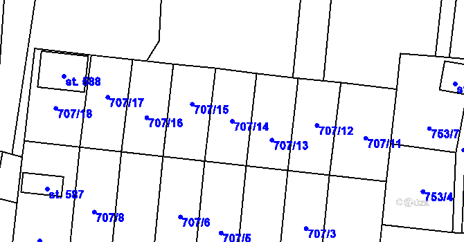 Parcela st. 707/14 v KÚ Kelč-Nové Město, Katastrální mapa