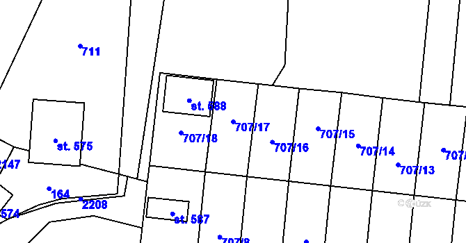 Parcela st. 707/17 v KÚ Kelč-Nové Město, Katastrální mapa