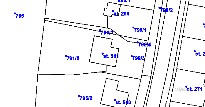 Parcela st. 511 v KÚ Kelč-Nové Město, Katastrální mapa