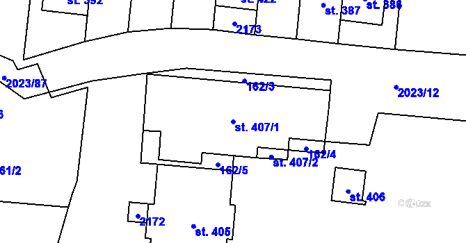 Parcela st. 407/1 v KÚ Kelč-Nové Město, Katastrální mapa
