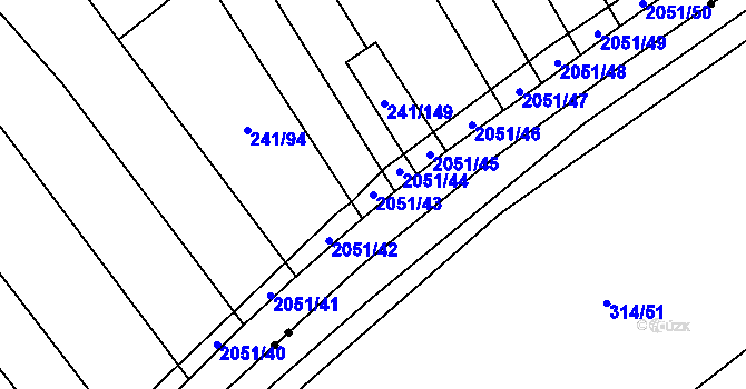Parcela st. 2051/43 v KÚ Kelč-Nové Město, Katastrální mapa