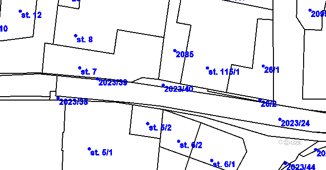 Parcela st. 2023/40 v KÚ Kelč-Nové Město, Katastrální mapa