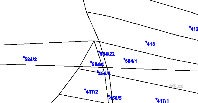 Parcela st. 584/22 v KÚ Kelč-Nové Město, Katastrální mapa