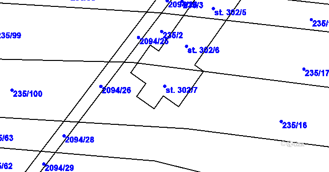 Parcela st. 302/7 v KÚ Kelč-Nové Město, Katastrální mapa