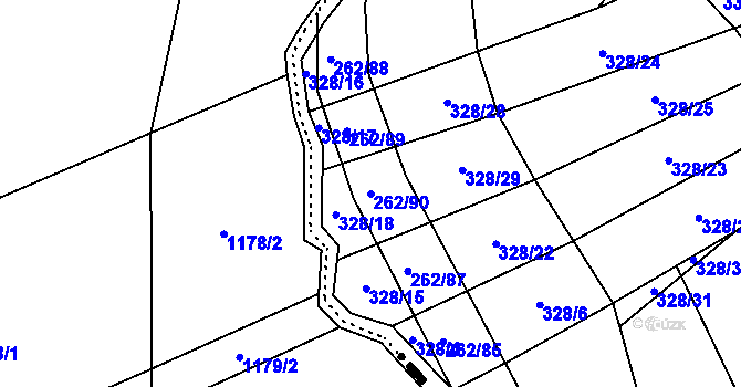 Parcela st. 262/90 v KÚ Kelč-Nové Město, Katastrální mapa