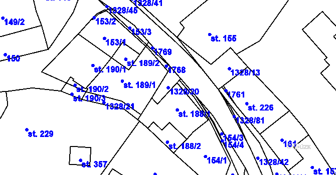 Parcela st. 1328/20 v KÚ Kelč-Staré Město, Katastrální mapa