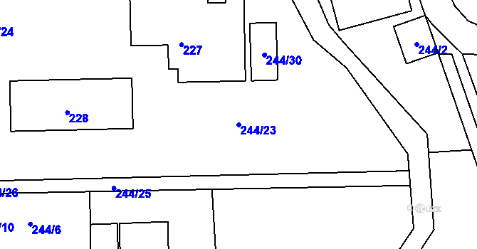 Parcela st. 244/23 v KÚ Kelčany, Katastrální mapa