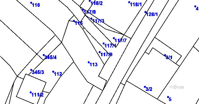 Parcela st. 117/9 v KÚ Kelčany, Katastrální mapa