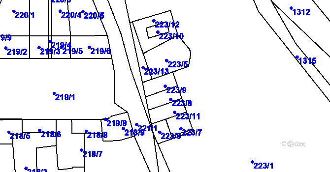 Parcela st. 223/9 v KÚ Kelčany, Katastrální mapa