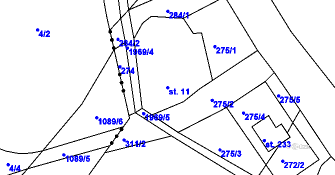 Parcela st. 11 v KÚ Kerhartice, Katastrální mapa