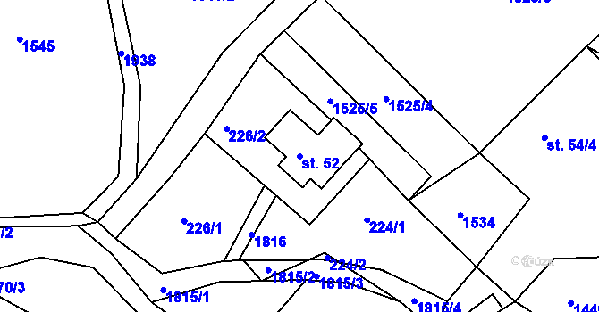 Parcela st. 52 v KÚ Kerhartice, Katastrální mapa