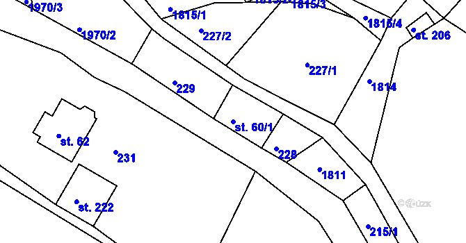 Parcela st. 60/1 v KÚ Kerhartice, Katastrální mapa