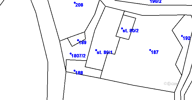 Parcela st. 80/1 v KÚ Kerhartice, Katastrální mapa