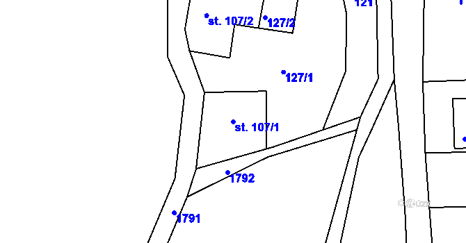Parcela st. 107/1 v KÚ Kerhartice, Katastrální mapa