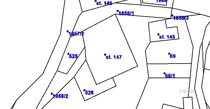 Parcela st. 147 v KÚ Kerhartice, Katastrální mapa