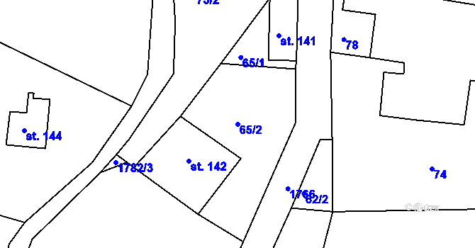 Parcela st. 65/2 v KÚ Kerhartice, Katastrální mapa