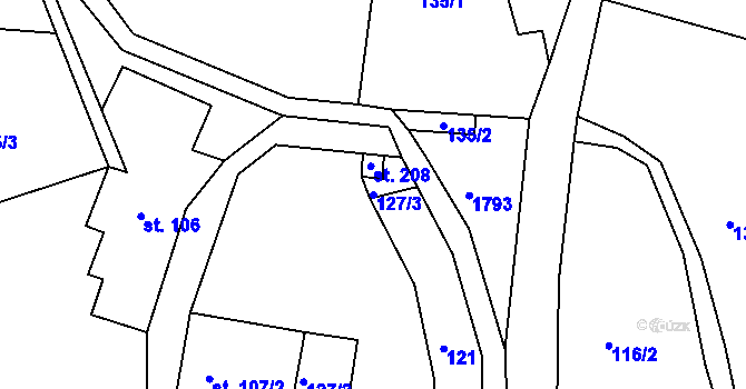 Parcela st. 127/3 v KÚ Kerhartice, Katastrální mapa