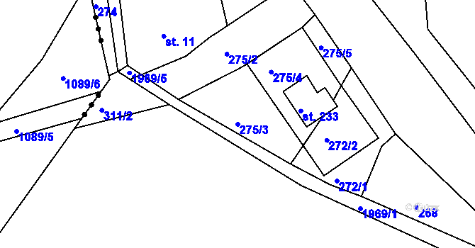 Parcela st. 275/3 v KÚ Kerhartice, Katastrální mapa