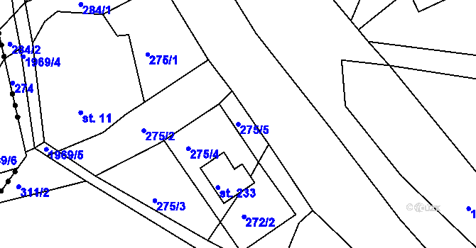 Parcela st. 275/5 v KÚ Kerhartice, Katastrální mapa
