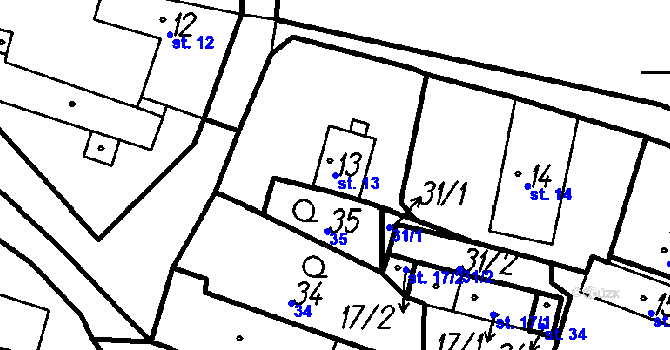 Parcela st. 13 v KÚ Lhota u Kestřan, Katastrální mapa