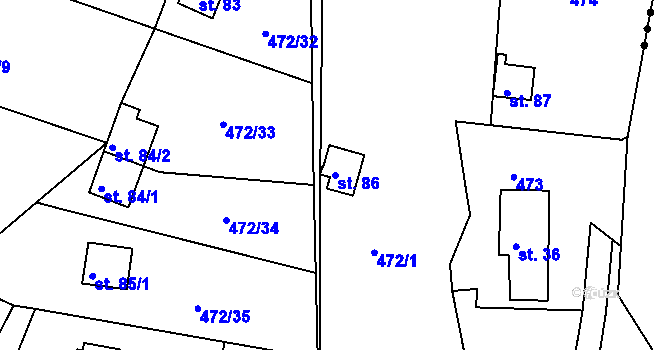 Parcela st. 86 v KÚ Zátaví, Katastrální mapa