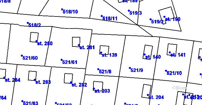 Parcela st. 139 v KÚ Zátaví, Katastrální mapa
