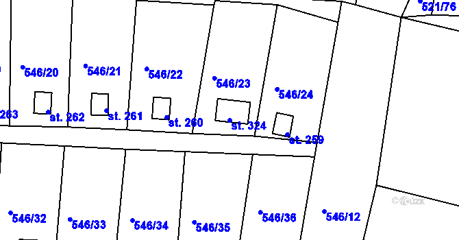 Parcela st. 324 v KÚ Zátaví, Katastrální mapa