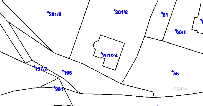 Parcela st. 201/24 v KÚ Hluboký, Katastrální mapa
