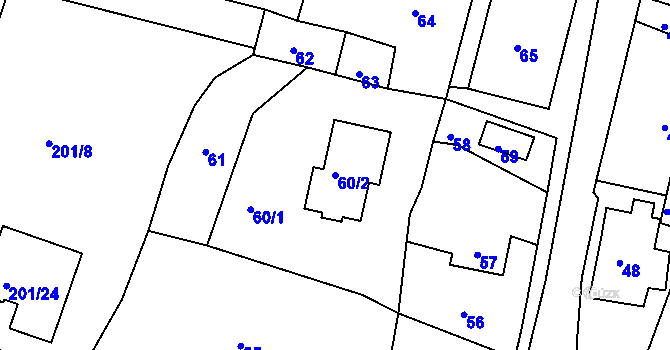 Parcela st. 60/2 v KÚ Hluboký, Katastrální mapa
