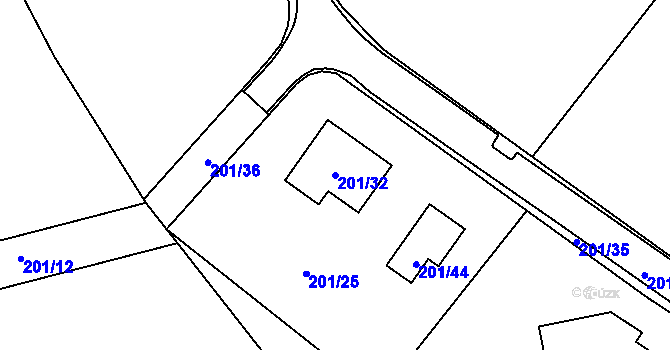 Parcela st. 201/32 v KÚ Hluboký, Katastrální mapa
