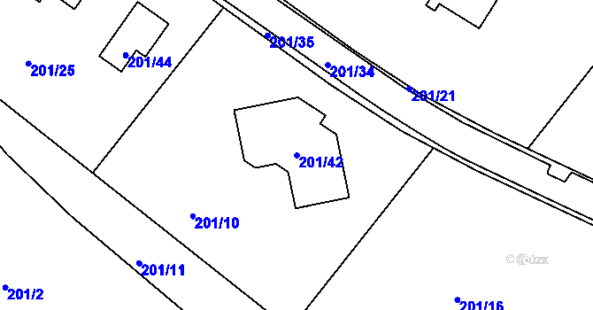 Parcela st. 201/42 v KÚ Hluboký, Katastrální mapa