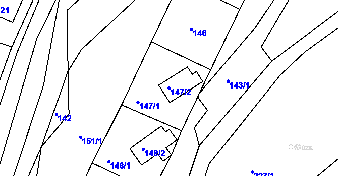 Parcela st. 147/2 v KÚ Hluboký, Katastrální mapa