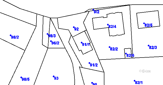 Parcela st. 91/1 v KÚ Kfely u Ostrova, Katastrální mapa