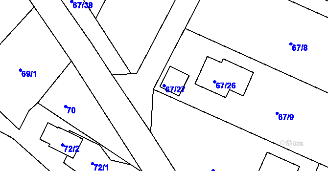Parcela st. 67/27 v KÚ Kfely u Ostrova, Katastrální mapa