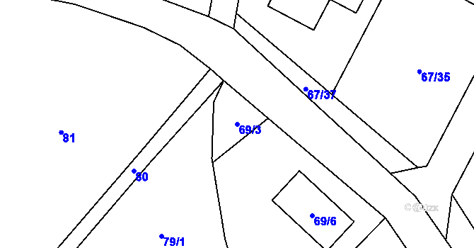Parcela st. 69/3 v KÚ Kfely u Ostrova, Katastrální mapa