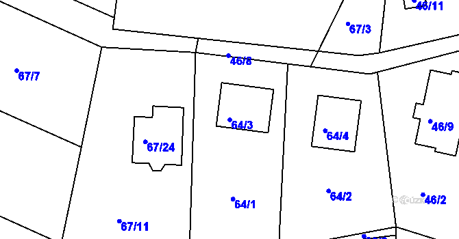Parcela st. 64/3 v KÚ Kfely u Ostrova, Katastrální mapa