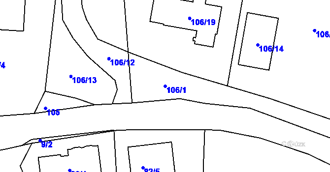 Parcela st. 106/1 v KÚ Kfely u Ostrova, Katastrální mapa