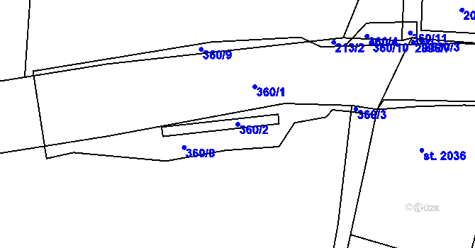 Parcela st. 360/2 v KÚ Kfely u Ostrova, Katastrální mapa
