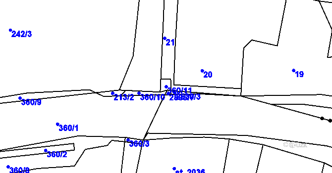 Parcela st. 360/11 v KÚ Kfely u Ostrova, Katastrální mapa