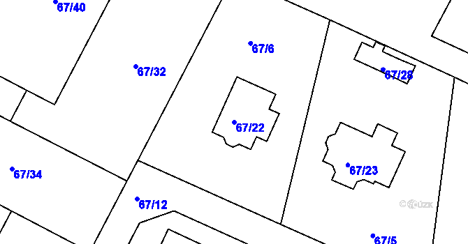 Parcela st. 67/22 v KÚ Kfely u Ostrova, Katastrální mapa