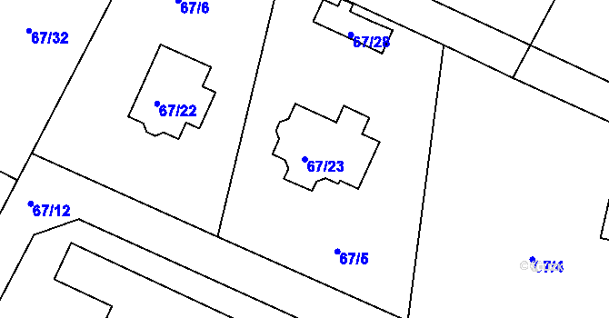 Parcela st. 67/23 v KÚ Kfely u Ostrova, Katastrální mapa
