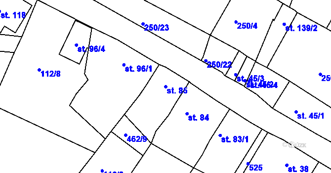 Parcela st. 85 v KÚ Klabava, Katastrální mapa