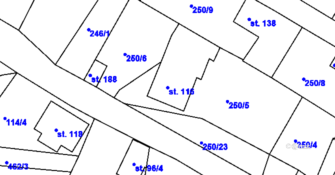 Parcela st. 116 v KÚ Klabava, Katastrální mapa