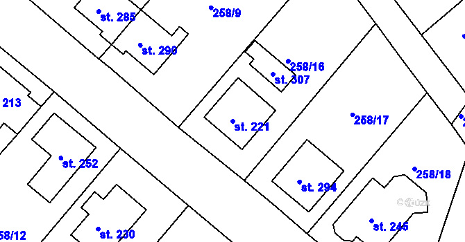 Parcela st. 221 v KÚ Klabava, Katastrální mapa