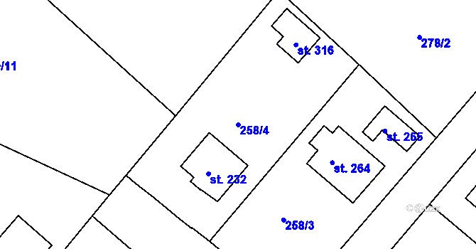 Parcela st. 258/4 v KÚ Klabava, Katastrální mapa