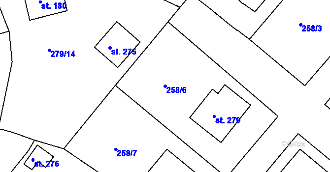 Parcela st. 258/6 v KÚ Klabava, Katastrální mapa