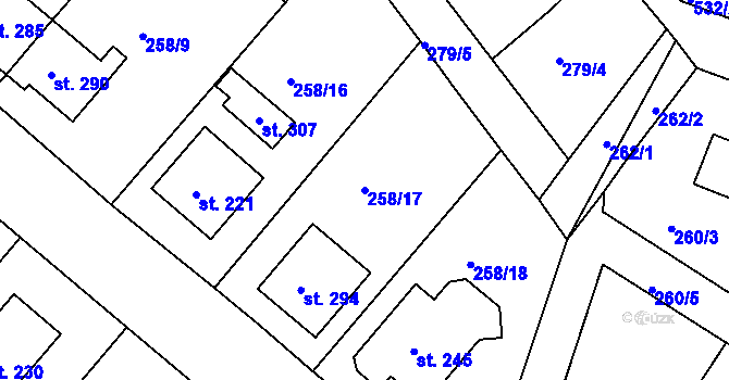 Parcela st. 258/17 v KÚ Klabava, Katastrální mapa