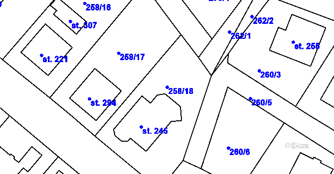Parcela st. 258/18 v KÚ Klabava, Katastrální mapa