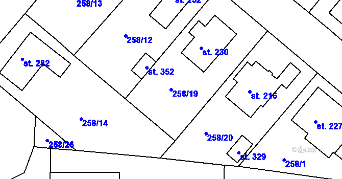 Parcela st. 258/19 v KÚ Klabava, Katastrální mapa