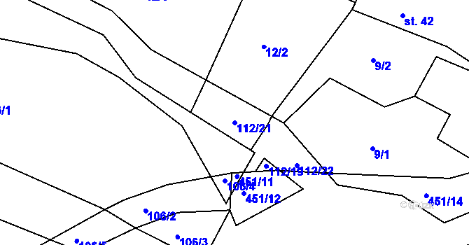 Parcela st. 112/21 v KÚ Klabava, Katastrální mapa